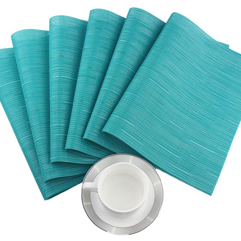 PIGCHCY Placemats,Washable Durable Vinyl Woven Table Mats,Elegant Heat Resistant Placemats for Dining Table Set of 6 (18 x 12 inches, Turquoise) - Image 3